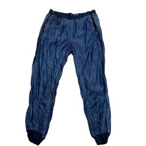Life in Progress Womens Denim Jogger Pants Blue Elastic Waist Zip L